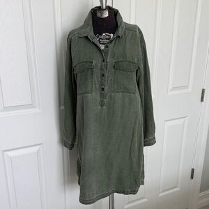 Green Denim old Navy Utility Button-Up Shirt Dress vintage olive green denim